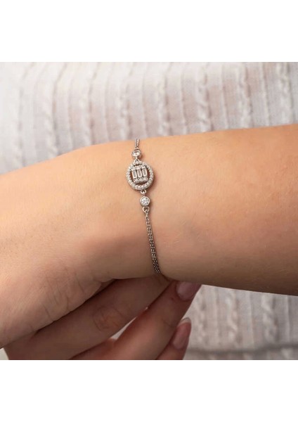 Gümüş Oval Baget Taşlı Kadın Bileklik