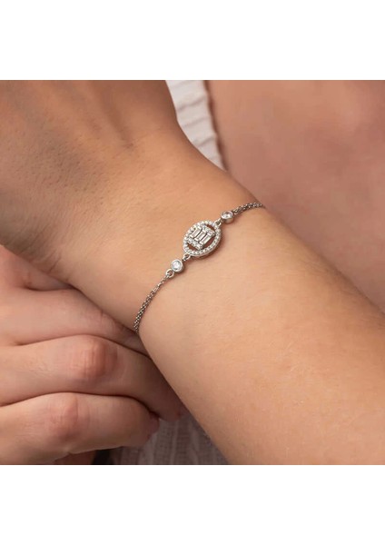 Gümüş Oval Baget Taşlı Kadın Bileklik indirimleri