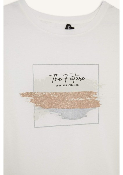 Regular Fit Bisiklet Yaka Baskılı Kısa Kollu Tişört F6326AX25HS