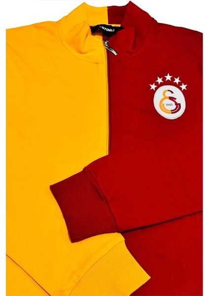 Orijinal Dik Yaka Tam Fermuar 5 Yıldızlı Sarı Kırmızı Sweat + Uçlu Kalem Set Hediyelik Ahşap Kutulu