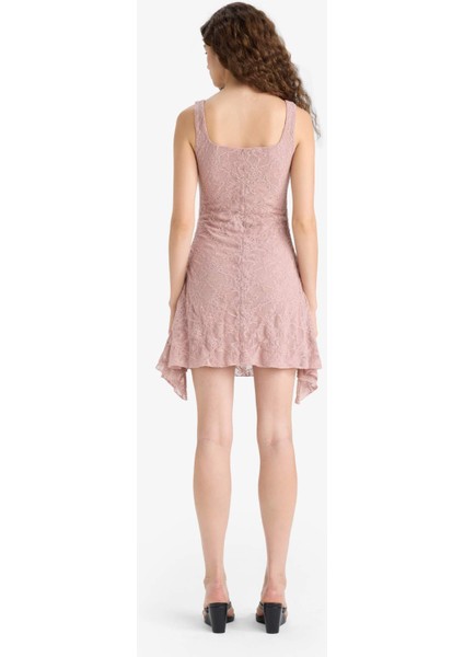 Yuvarlak Yaka Dantel Askılı Mini Elbise F6763AX25HS