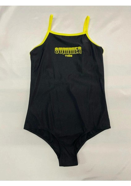 Kız Çocuk Mayo Siyah Renkli Neon Şeritli