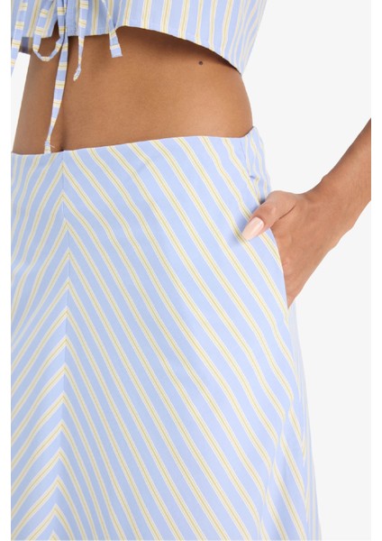 A Kesim Çizgili Normal Bel Poplin Maxi Etek F7069AX25SM