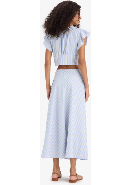 A Kesim Çizgili Normal Bel Poplin Maxi Etek F7069AX25SM