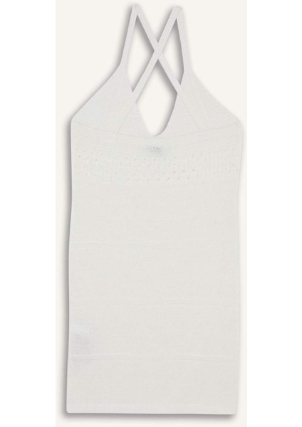 Slim Fit Dar Kesim V Yaka Kolsuz Elbise F7094AX25SM