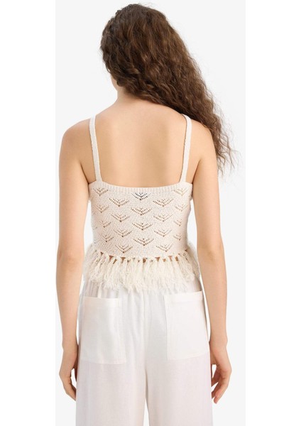 Slim Fit Dar Kesim Püskül Detaylı Triko Atlet F7081AX25SM