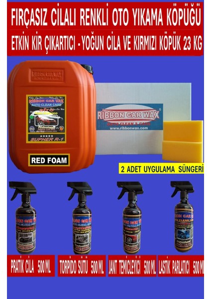 Fırçasız Cilalı Oto Yıkama Şampuanı +Pratik Cila+Torpido Sütü+Lastik Parlatıcı+Jant Temizleyici.