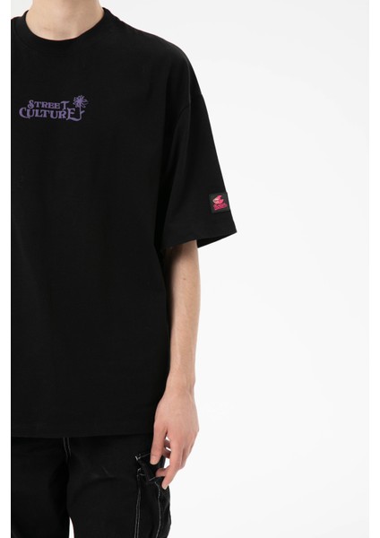 Baskılı Siyah Oversize T-Shirt indirimleri
