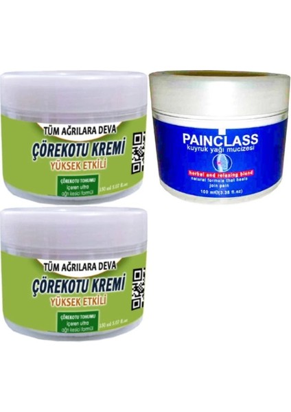 2 Tane Çörek Otu Kremi Büyük Boy 150 ml Krem + Pain Class 100 ml Kuyruk Yağı Kremi / Kas Diz Dirsek Sırt Bel Masaj Seti