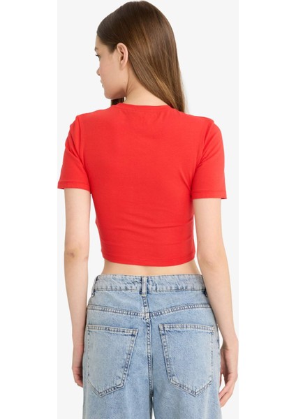 Coool Fitted Crop Basic Düz Kırmızı Kısa Kollu Tişört F8924AX25HS