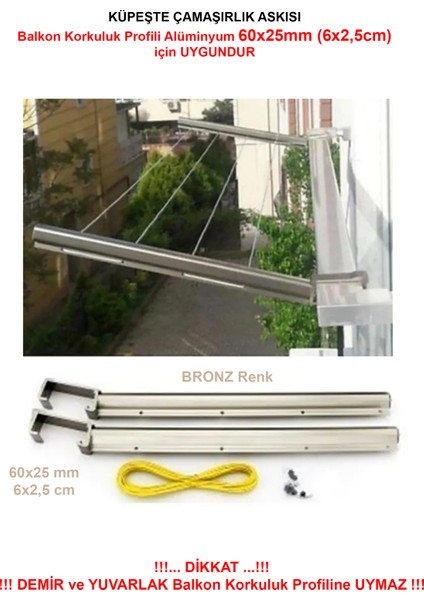 Balkon Çamaşır Kurutma Askısı Alüminyum Küpeşte Çamaşır Askılığı Kurutmalık Kare 6x2.5 cm Antrasit