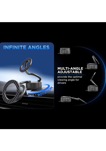 Metal Katlanabilir Karbon Fiber Magsafe Mıknatıslı Araç Telefon Tutucu 360° Dönebilir Kilitli Vakum
