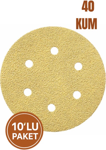 10'lu Paket 150 mm P180 Gold Zımpara Diski – Cırtlı, 6 Delikli, Metal & Ahşap Uyumlu