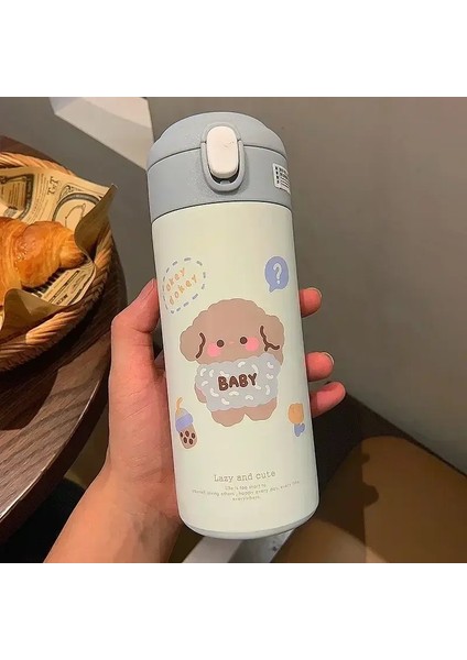 380ML Paslanmaz Çelik Termos Vakum Şişesi Sevimli Karikatür Termal Su Şişesi Kızlar Için Yalıtımlı Saman Kurı Tumbler Drinkwarecapacity: 380ML/RENK: Mavi (Yurt Dışından)