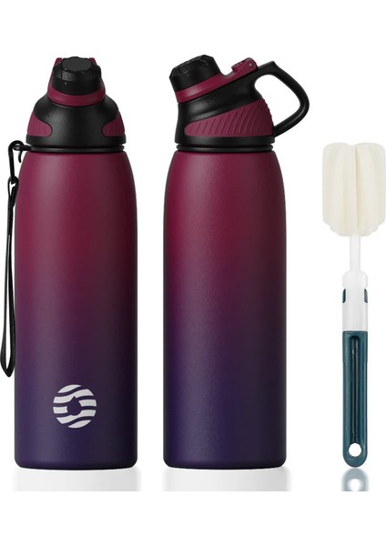 Fjbottle Paslanmaz Çelik Termo Şişe Taşınabilir Açık Dış Mekan Tumbler Vakum Şenlikleri Soğuk Spor Termal Su Şişesi 1000ML Kapasite: 1000ML/RENK: Kırmızı Mor Gradyan (Yurt Dışından)