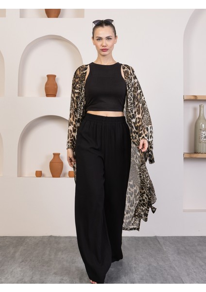 Qymos Prıve Leopar Desenli Yazlık Kimono - Plaj Günlük Şık ve Uçuşan Kimono Kaftan Pareo fiyatları