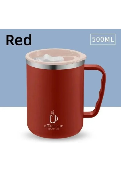 Termal Kahve Kupası Taşınacak 500ML Termos Kahve Kahve Kurı Için Kapak Şişesi ile Saman Paslanmaz Çelik Kupa Termal Kupa Kapasite: 500ML/RENK: B-Kırmızı (Yurt Dışından)