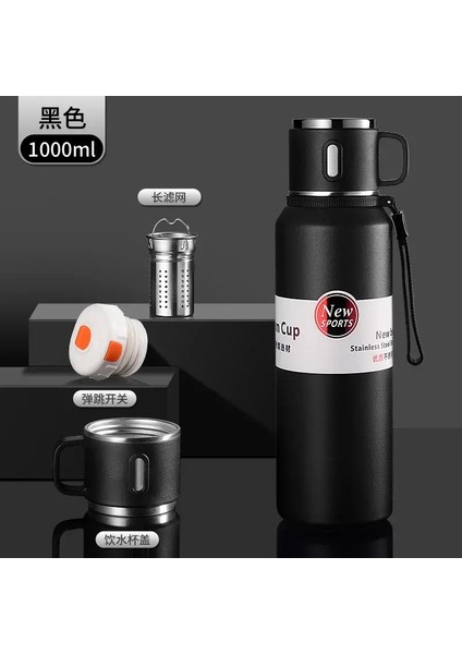 Termo Şişe Termal Kupa Paslanmaz Çelik Su Dağı Termos Büyük Kapasite Soğuk Içecek Eşyaları Dak Yalıtımlı Termos Termos Seyahat: 600ML/RENK: Siyah (Yurt Dışından)