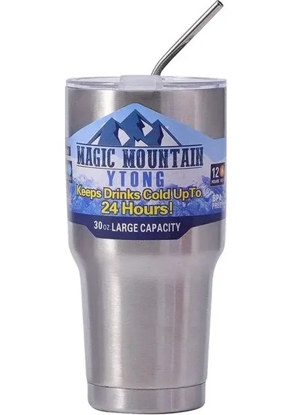 Sihirli Paslanmaz Çelik Dondurucu Termos Kupası Samanlı Buz Kahvesi Içecek Vakum Yalıtımlı Şişe Araç Seyahat Açık Dağ Cupcapacity: 900ML/RENK: Metalik Renk (Yurt Dışından)