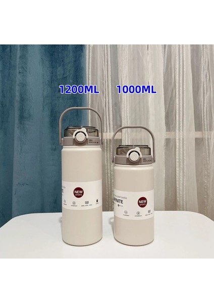 1l/1.2l Termo Şişe Paslanmaz Çelik Büyük Kapasiteli Vakum Şişesi Saman Samağıcı Soğuk Sıcak Içecekler Termos Kupası Spor Salonu Içki Kapasitesi: 1200ML/RENK: Beyaz (Yurt Dışından)