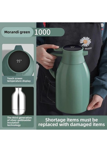 Mutfak Termal Su Isıtıcısı Ev Dijital Ekran Kahve, 1/1.3/2l Termos Cam Astar Vakum Şişeleri Büyük Kapasiteli Su Şişesi Kapasitesi: 1.0l-2.0 L/renk: B-1.0l (Yurt Dışından)