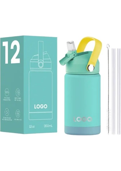 Çocuk Moda Macaron Su Kupası Termos Kupası Tutlu Taşınabilir Anti-Drop Silikon Kapaklı Sevimli Çocuksu Eğlence Su Kupa Kupa: 360ML/RENK: Sarı (Yurt Dışından)