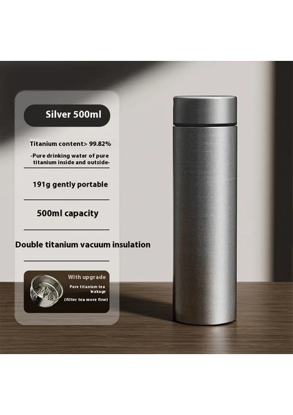 Saf Titanyum Yalıtılmış Kupa Erkek ve Kadınlar Su Kupası Taşınabilir Çay Kupası Çay Suyu Ayrılması Titanyum Kupası Soğuk Yalıtım Şişe Kapasitesi: 200-600ML/RENK: 500ML (Yurt Dışından)