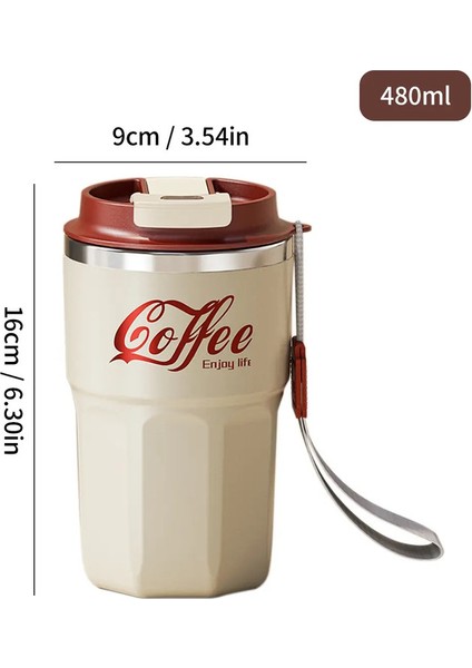 Worthbuy 304 Paslanmaz Çelik Yalıtımlı Su Kupası Çift Duvarlı Içme Kupası Seyahat Taşınabilir Seyir Anti Süt Kahve Kupası Kapasite: 401-500ML/RENK: Bir Stil Kremi (Yurt Dışından)
