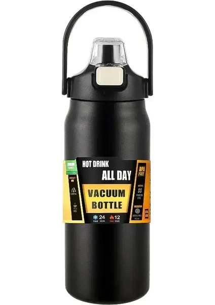 Saman Paslanmaz Çelik Termal Kupa Termal Termal Termos Soğuk/sıcak Su Kapasitesi Için Vakum Şişeleri: 1500ML/RENK: Siyah (Yurt Dışından)