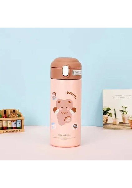 380ML Termos Vakum Şişesi Sevimli Karikatür 304 Paslanmaz Çelik Termal Su Şişesi Yalıtımlı Saman Kurı Tumbler Drinkwarecapacity: 380ML/RENK: Kahverengi (Yurt Dışından)