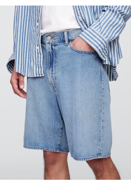 Erkek Mavi Süpersoft Loose Jean Şort
