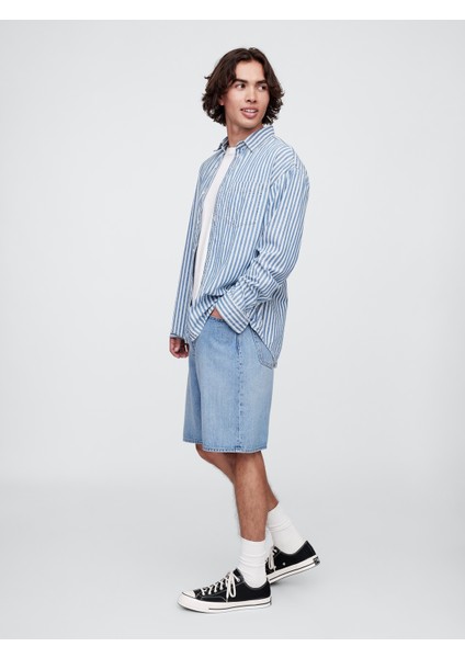 Erkek Mavi Süpersoft Loose Jean Şort
