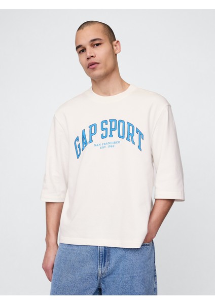 Erkek Kırık Beyaz Oversized Gap Grafik Terry T-Shirt