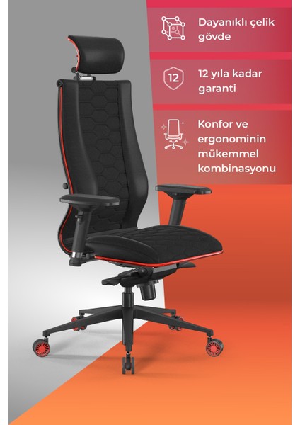 Samurai Red Ergonomik Fileli ve Deri Oyuncu / Ofis Koltuğu - 2e2.3.7.b7 Kırmızı-Siyah