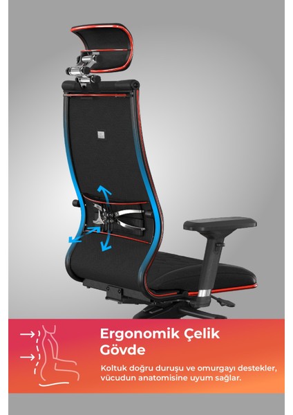 Samurai Red Ergonomik Fileli ve Deri Oyuncu / Ofis Koltuğu - 2e2.3.7.b7 Kırmızı-Siyah