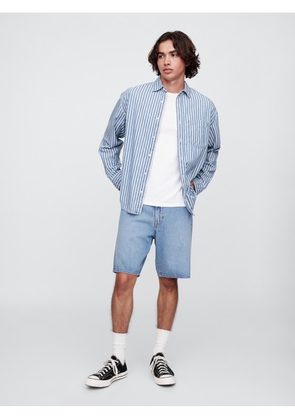 Erkek Mavi Süpersoft Loose Jean Şort