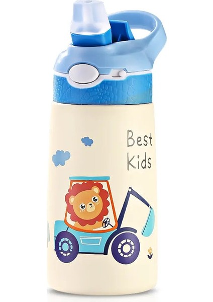 400ML Paslanmaz Çelik Termal Su Şişesi Çocuklar Için Sevimli Karikatür Termos Kupa Saman Sızdıran Yalıtımlı Yalıtımlı Kupa Içki Kapasitesi: 400ML/RENK: Aslan (Yurt Dışından)