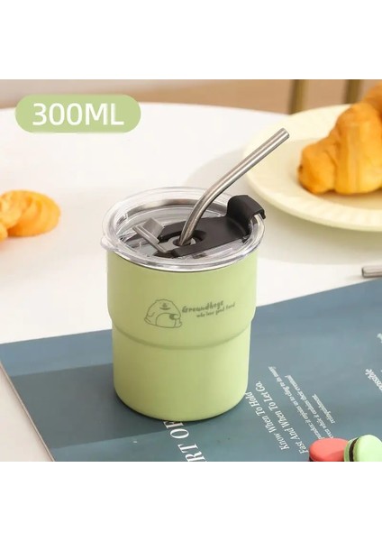300ML Dak Pipetle Taşınabilir Paslanmaz Çelik Tumbler Kahve Fincanı, Kapağa Isıya Dalı Saman Dağı Içme Suyu Rengi: Yeşil (Yurt Dışından)