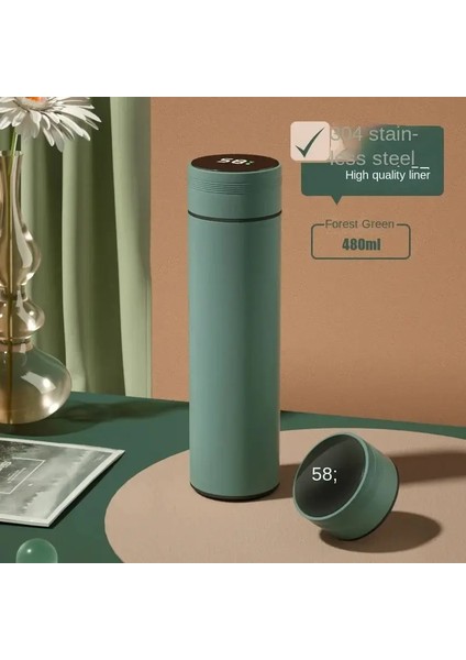 Yeni 500ML Termos Şişesi Akıllı Kupa Sıcaklık Ekranlı Dijital 304 Paslanmaz Çelik Termos Şişesi Uzun Kalıcı Isı Kapasitesi: 500ML/RENK: Koyu Yeşil (Yurt Dışından)
