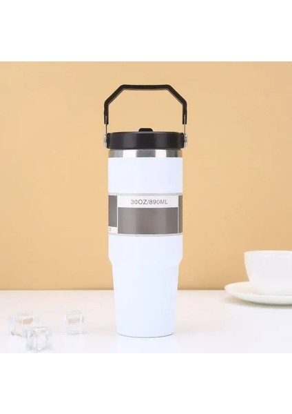 30 Oz Saman Kapağı ile Ekstra Büyük Termos Kap - 304 Paslanmaz Çelik, 24 Saat Soğuk, Araba Koltuğu Kapasitesine Uyuyor: 890ML/RENK: 2 (Yurt Dışından)