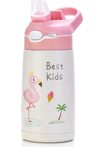 400ML Paslanmaz Çelik Termal Su Şişesi Çocuklar Için Sevimli Karikatür Termos Kupası Saman Sızıntılı Yalıtımlı Yalıtımlı Kupa Içki: 400ML/RENK: Flamingo (Yurt Dışından)