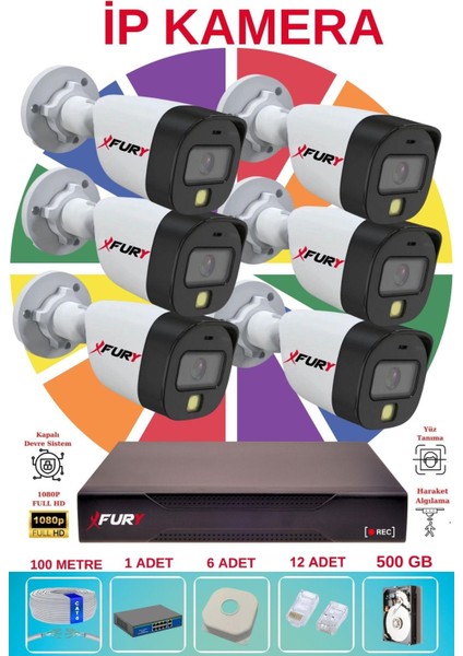 6 Lı Ip Güvenlik Kamera Seti Sesli 4mp Gece Renkli Su Geçirmez 5515S 500GB fiyatları