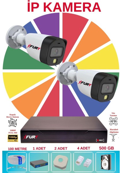 2 Li Ip Güvenlik Kamera Seti Sesli 4mp Gece Renkli Su Geçirmez 5515S 500GB fiyatları