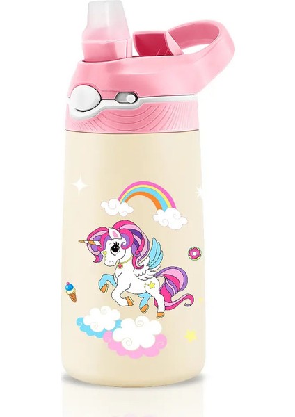 400ML Paslanmaz Çelik Termal Su Şişesi Çocuklar Için Sevimli Karikatür Termos Kupası Saman Sızıntılı Yalıtımlı Yalıtımlı Kupa Içki: 400ML/RENK: Flamingo (Yurt Dışından)