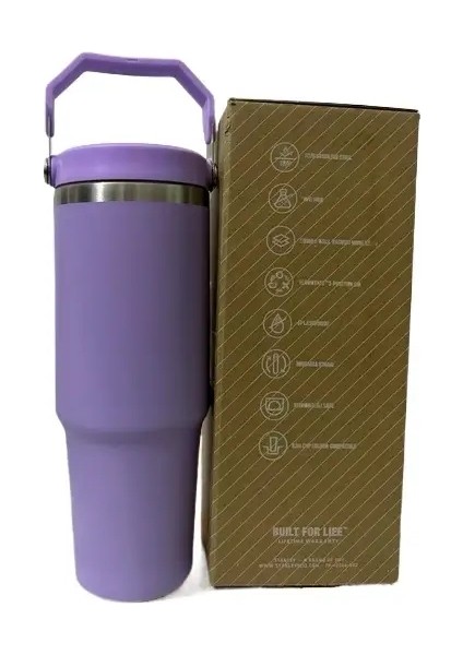30 Copo Isolado De Aço Inoxidável 30OZ Copo De Carro De Grande Capacidade Com Alça Copo De Palha Portátil Kapasite: 887ML/RENK: 887MLLAVENDER (Yurt Dışından)