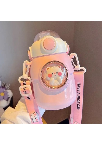 Sevimli Termos Şişesi Çocuklar Su Kupası Kawaii Saman 700ML Paslanmaz Büyük Kapasiteli Karikatür Kız Ketle Kettle Öğrenci Kupası Çocuklar Için: 700ML/RENK: Kahverengi (Yurt Dışından)