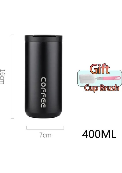 400ML Paslanmaz Çelik Kahve Termos Şişesi Termal Kupa Sızdır Köpek Vakum Şişeler Kahve Kupası Seyahat Taşınabilir Yalıtımlı Şişe Kapasitesi: 400ML/RENK: Siyah (Yurt Dışından)
