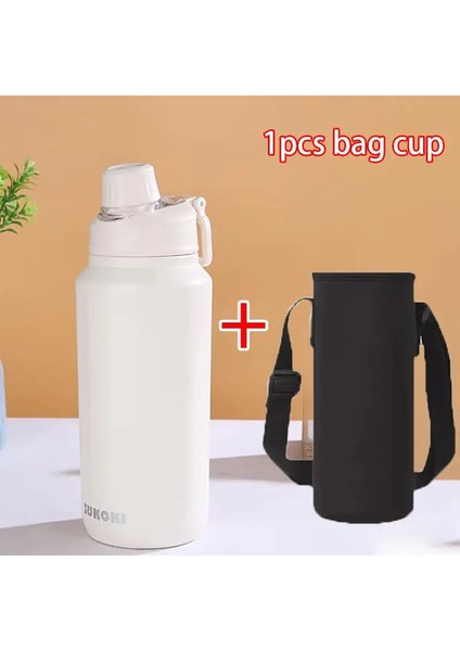 1000ML Fincan Büyük Kapasiteli Vakum Fincan Termos Şişesi Mor Siyah Kırmızı Paslanmaz Çelik Yalıtımlı Su Şişesi Seyahat Dağı Kapasite: 600ML/RENK: Çanta Fincanı ile Beyaz (Yurt Dışından)
