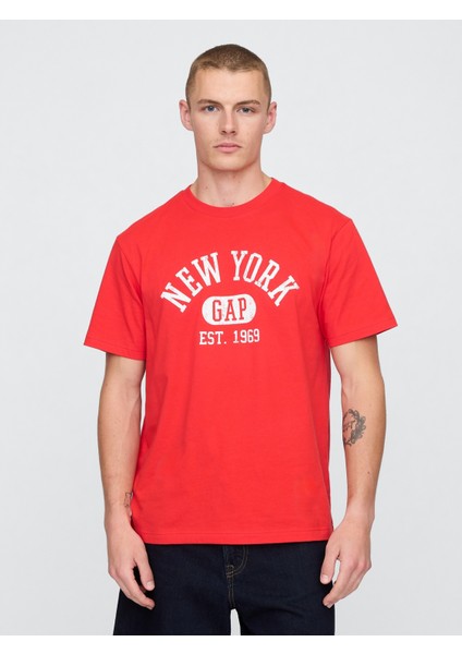 Erkek Kırmızı Everyday Soft Relaxed Grafik T-Shirt