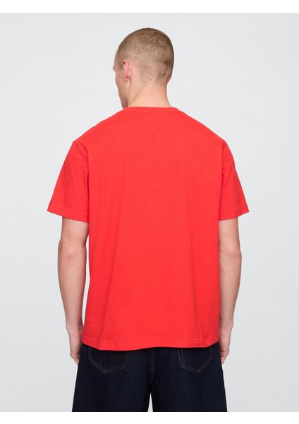 Erkek Kırmızı Everyday Soft Relaxed Grafik T-Shirt fırsatları